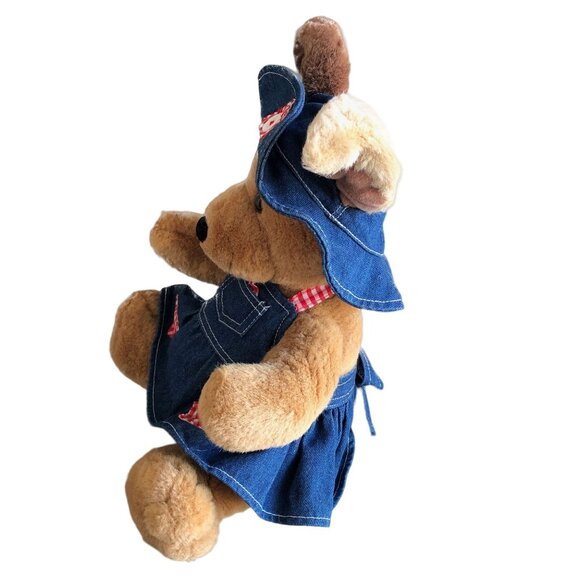 Build A Bear Teddy Bear Picnic Tan Bear Denim Jumper Matching Hat  12 " - Picture 3 of 8